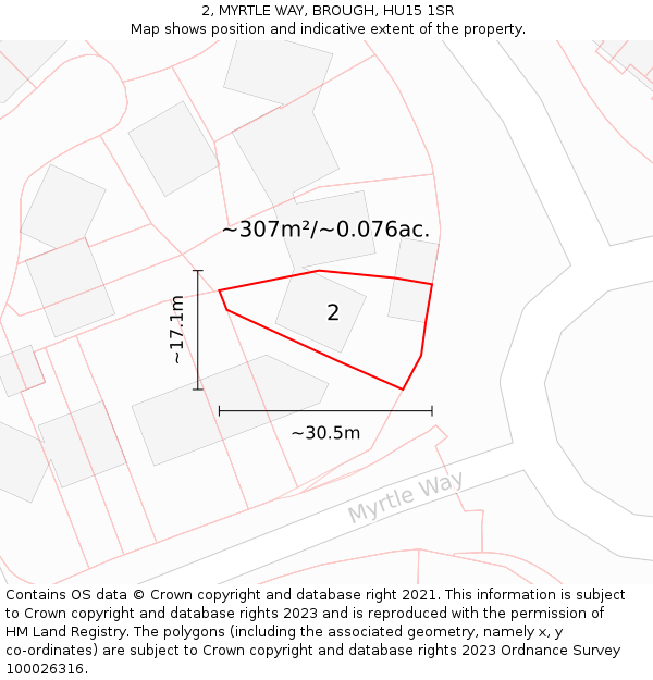 2, MYRTLE WAY, BROUGH, HU15 1SR: Plot and title map