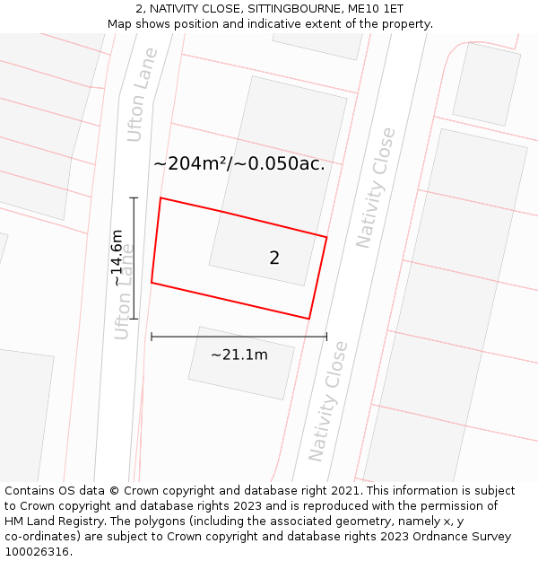 2, NATIVITY CLOSE, SITTINGBOURNE, ME10 1ET: Plot and title map