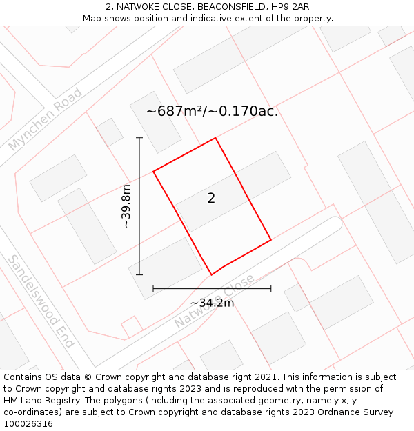 2, NATWOKE CLOSE, BEACONSFIELD, HP9 2AR: Plot and title map