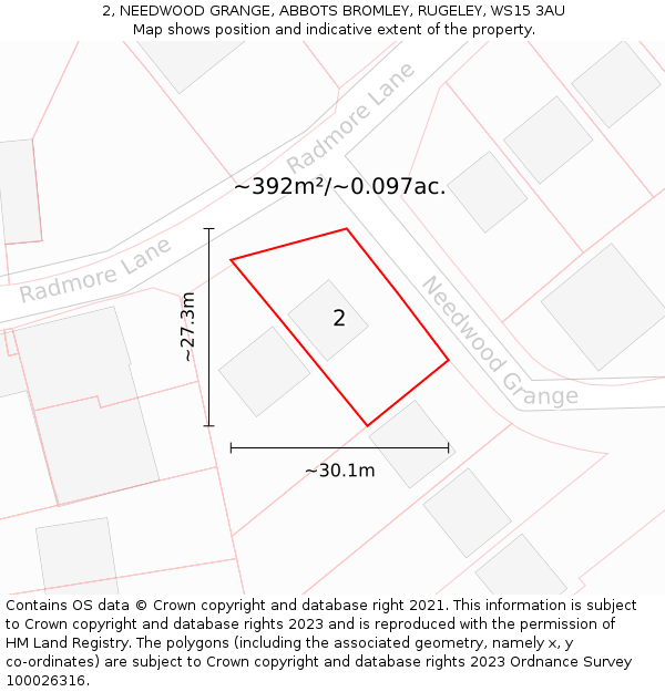 2, NEEDWOOD GRANGE, ABBOTS BROMLEY, RUGELEY, WS15 3AU: Plot and title map