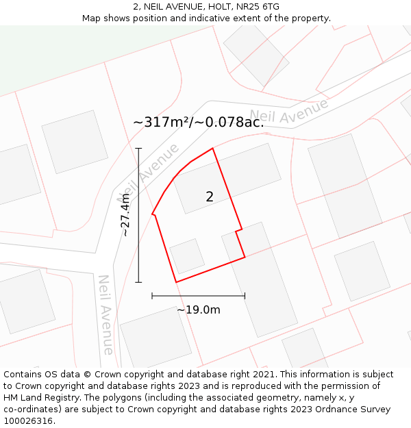 2, NEIL AVENUE, HOLT, NR25 6TG: Plot and title map