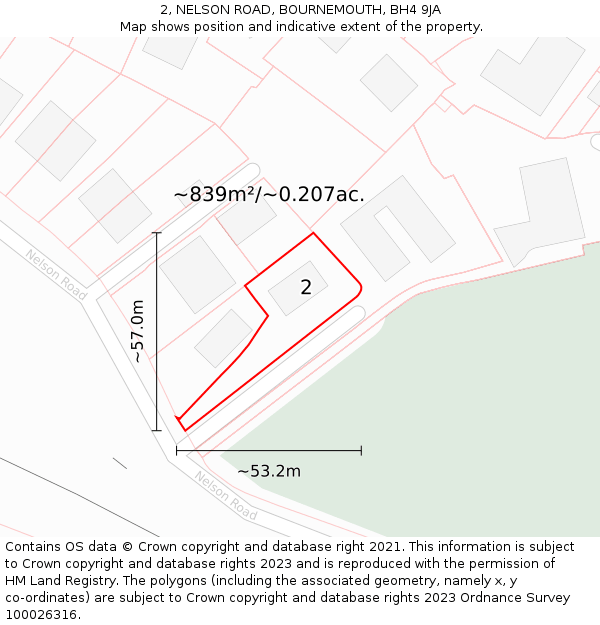 2, NELSON ROAD, BOURNEMOUTH, BH4 9JA: Plot and title map
