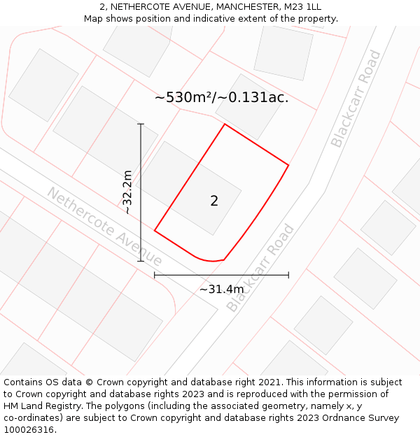 2, NETHERCOTE AVENUE, MANCHESTER, M23 1LL: Plot and title map