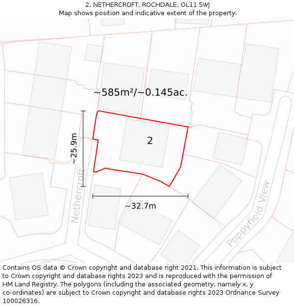 2, NETHERCROFT, ROCHDALE, OL11 5WJ: Plot and title map