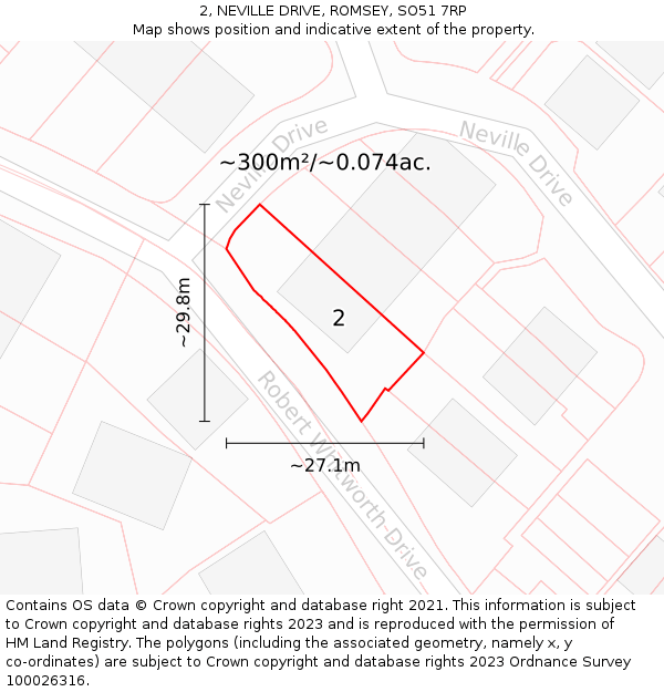 2, NEVILLE DRIVE, ROMSEY, SO51 7RP: Plot and title map