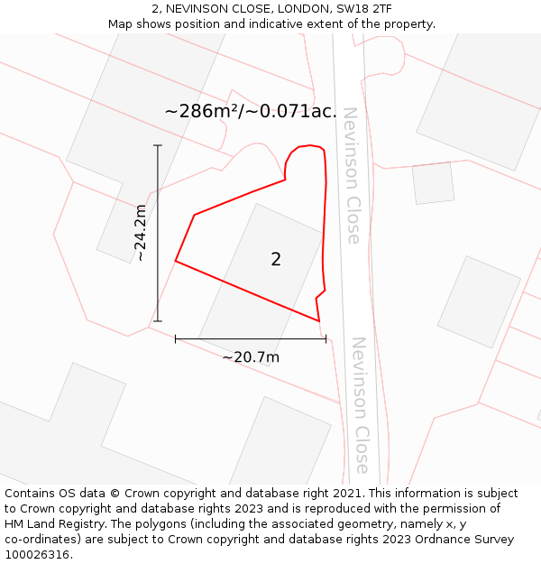 2, NEVINSON CLOSE, LONDON, SW18 2TF: Plot and title map