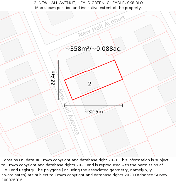 2, NEW HALL AVENUE, HEALD GREEN, CHEADLE, SK8 3LQ: Plot and title map