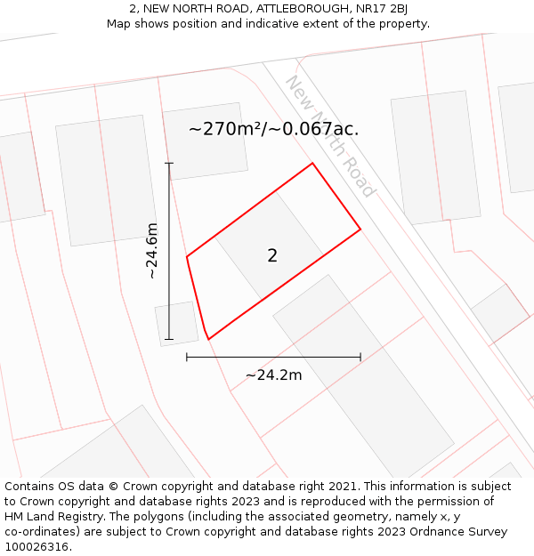 2, NEW NORTH ROAD, ATTLEBOROUGH, NR17 2BJ: Plot and title map