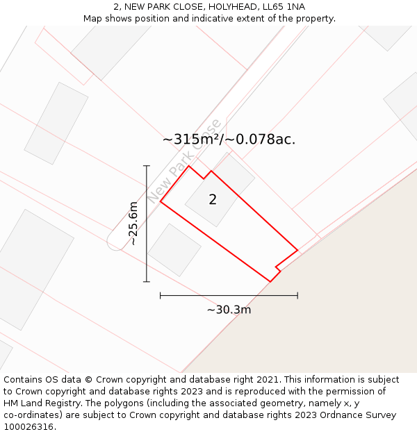 2, NEW PARK CLOSE, HOLYHEAD, LL65 1NA: Plot and title map