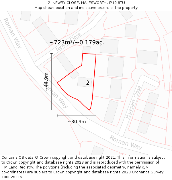 2, NEWBY CLOSE, HALESWORTH, IP19 8TU: Plot and title map