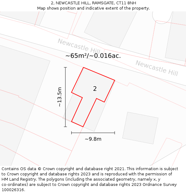 2, NEWCASTLE HILL, RAMSGATE, CT11 8NH: Plot and title map