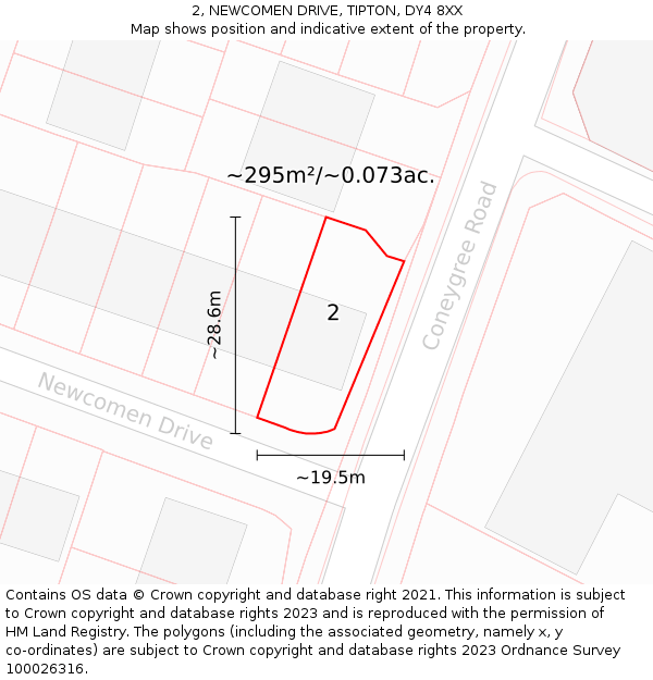 2, NEWCOMEN DRIVE, TIPTON, DY4 8XX: Plot and title map