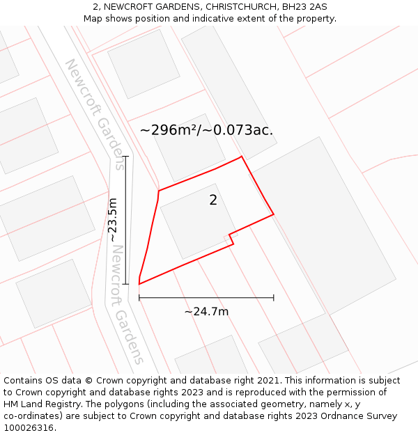 2, NEWCROFT GARDENS, CHRISTCHURCH, BH23 2AS: Plot and title map