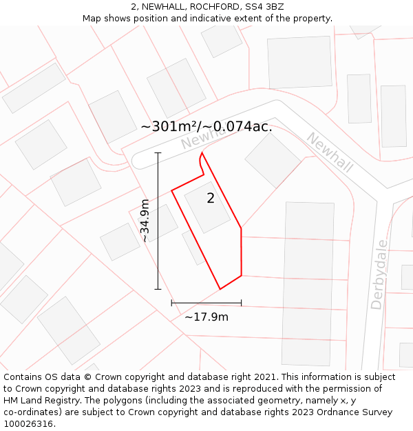 2, NEWHALL, ROCHFORD, SS4 3BZ: Plot and title map