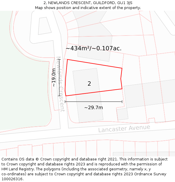 2, NEWLANDS CRESCENT, GUILDFORD, GU1 3JS: Plot and title map