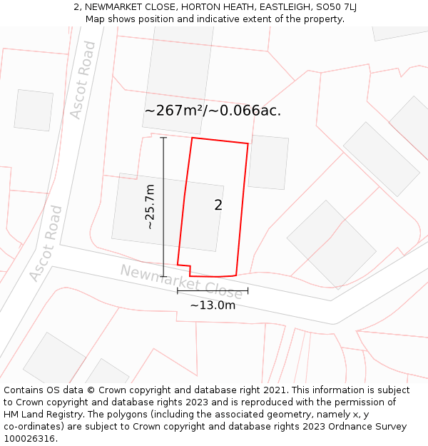 2, NEWMARKET CLOSE, HORTON HEATH, EASTLEIGH, SO50 7LJ: Plot and title map