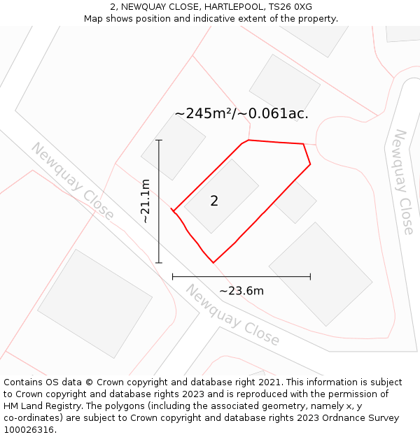 2, NEWQUAY CLOSE, HARTLEPOOL, TS26 0XG: Plot and title map