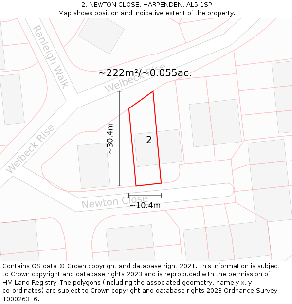 2, NEWTON CLOSE, HARPENDEN, AL5 1SP: Plot and title map