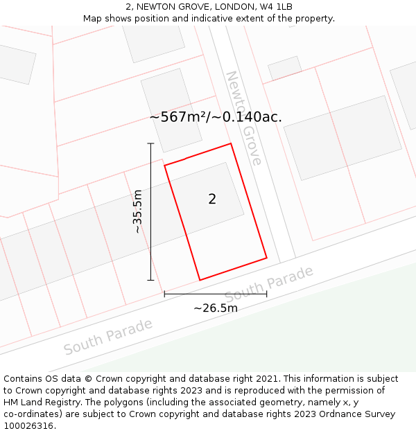 2, NEWTON GROVE, LONDON, W4 1LB: Plot and title map