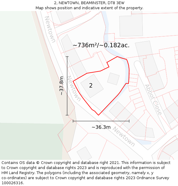 2, NEWTOWN, BEAMINSTER, DT8 3EW: Plot and title map