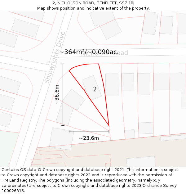 2, NICHOLSON ROAD, BENFLEET, SS7 1RJ: Plot and title map