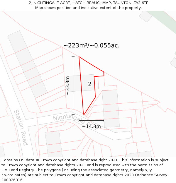 2, NIGHTINGALE ACRE, HATCH BEAUCHAMP, TAUNTON, TA3 6TF: Plot and title map