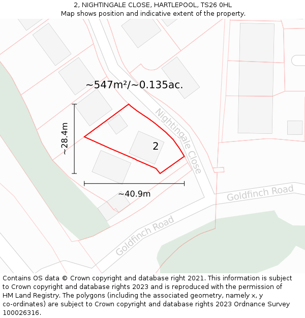 2, NIGHTINGALE CLOSE, HARTLEPOOL, TS26 0HL: Plot and title map