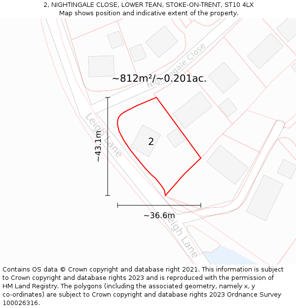 2, NIGHTINGALE CLOSE, LOWER TEAN, STOKE-ON-TRENT, ST10 4LX: Plot and title map