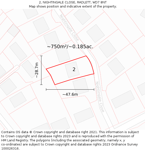 2, NIGHTINGALE CLOSE, RADLETT, WD7 8NT: Plot and title map