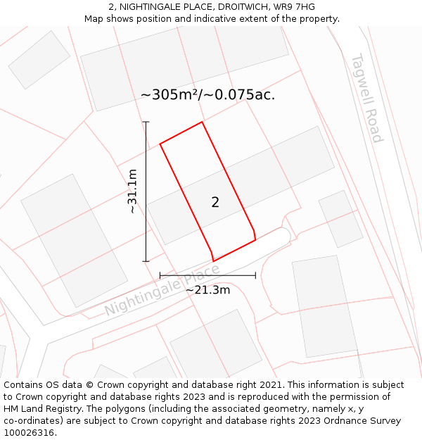 2, NIGHTINGALE PLACE, DROITWICH, WR9 7HG: Plot and title map