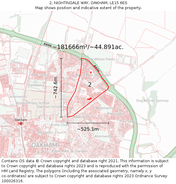 2, NIGHTINGALE WAY, OAKHAM, LE15 6ES: Plot and title map