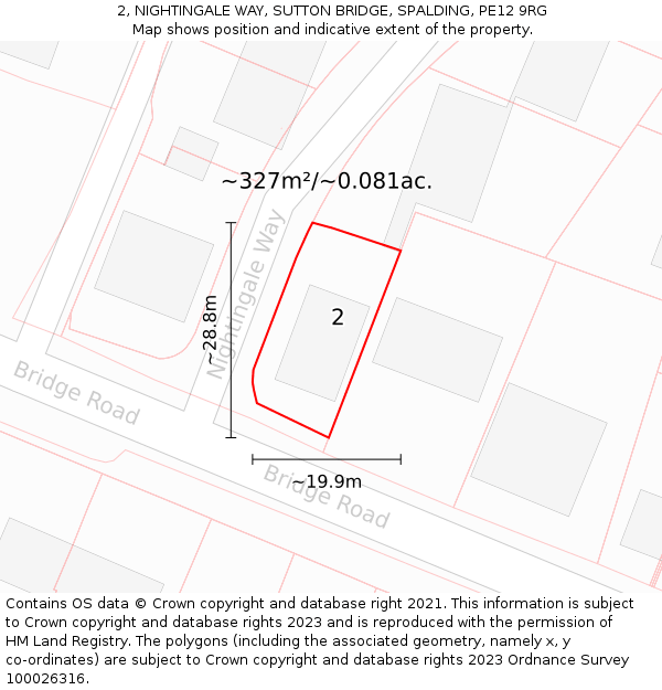 2, NIGHTINGALE WAY, SUTTON BRIDGE, SPALDING, PE12 9RG: Plot and title map