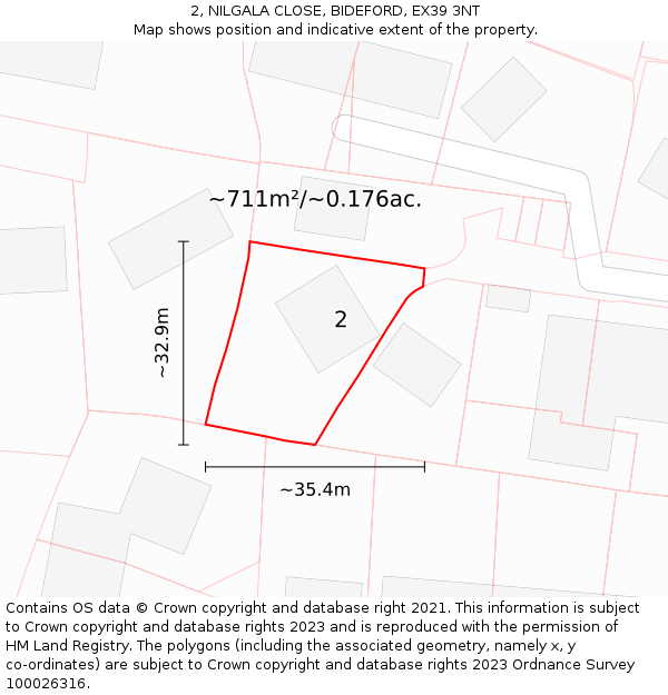 2, NILGALA CLOSE, BIDEFORD, EX39 3NT: Plot and title map