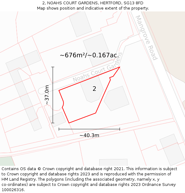 2, NOAHS COURT GARDENS, HERTFORD, SG13 8FD: Plot and title map