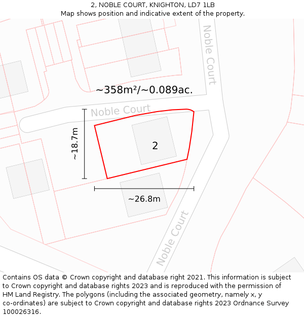 2, NOBLE COURT, KNIGHTON, LD7 1LB: Plot and title map