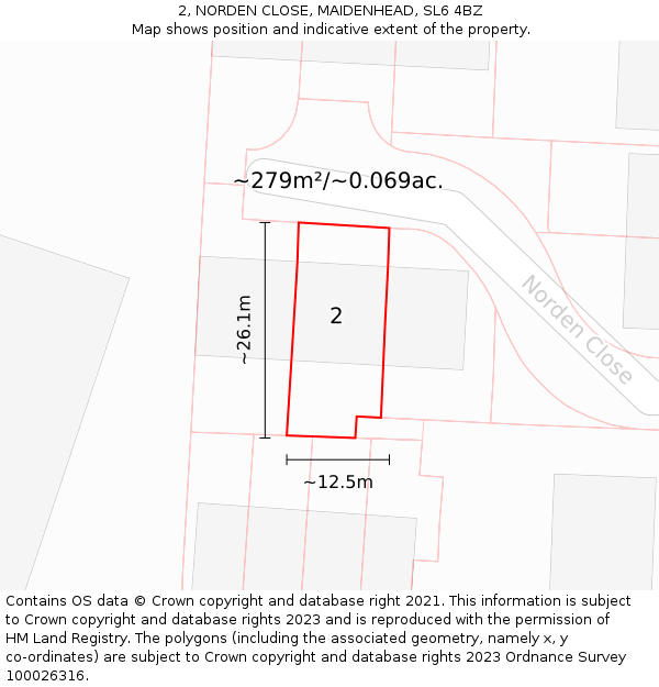 2, NORDEN CLOSE, MAIDENHEAD, SL6 4BZ: Plot and title map