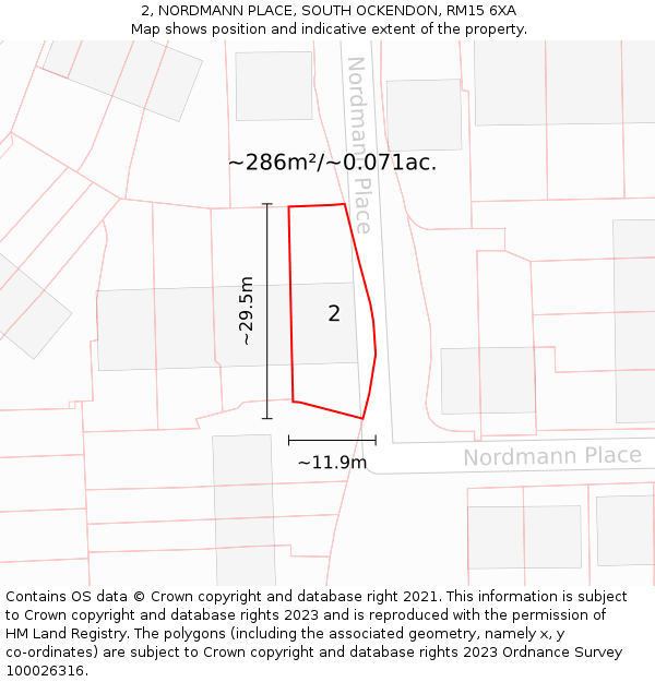 2, NORDMANN PLACE, SOUTH OCKENDON, RM15 6XA: Plot and title map