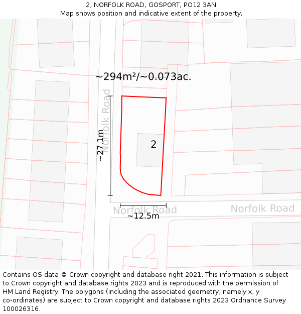 2, NORFOLK ROAD, GOSPORT, PO12 3AN: Plot and title map