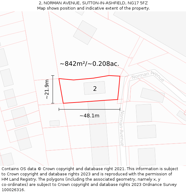 2, NORMAN AVENUE, SUTTON-IN-ASHFIELD, NG17 5FZ: Plot and title map