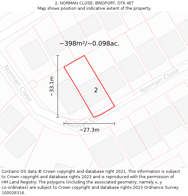 2, NORMAN CLOSE, BRIDPORT, DT6 4ET: Plot and title map