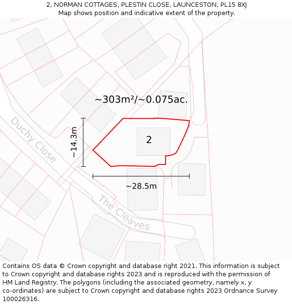 2, NORMAN COTTAGES, PLESTIN CLOSE, LAUNCESTON, PL15 8XJ: Plot and title map