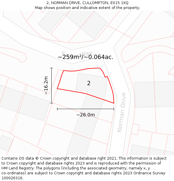 2, NORMAN DRIVE, CULLOMPTON, EX15 1XQ: Plot and title map