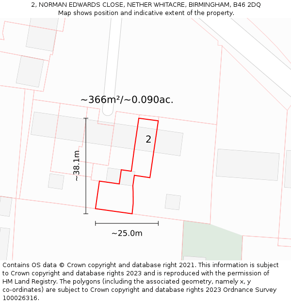 2, NORMAN EDWARDS CLOSE, NETHER WHITACRE, BIRMINGHAM, B46 2DQ: Plot and title map