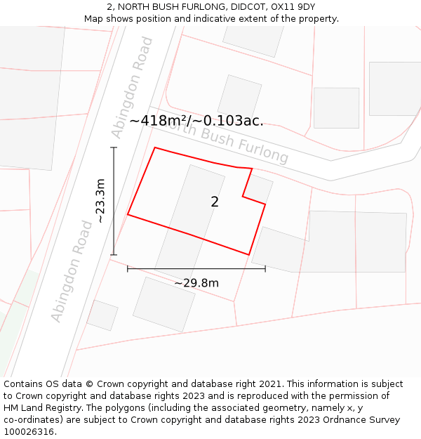 2, NORTH BUSH FURLONG, DIDCOT, OX11 9DY: Plot and title map