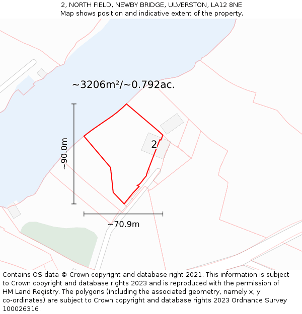 2, NORTH FIELD, NEWBY BRIDGE, ULVERSTON, LA12 8NE: Plot and title map