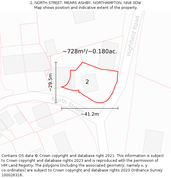 2, NORTH STREET, MEARS ASHBY, NORTHAMPTON, NN6 0DW: Plot and title map