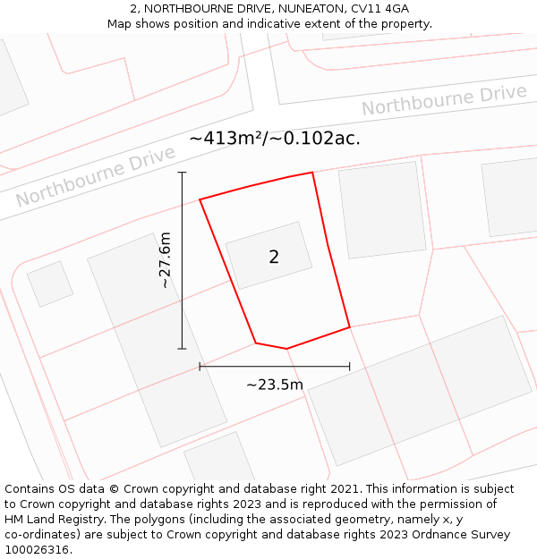 2, NORTHBOURNE DRIVE, NUNEATON, CV11 4GA: Plot and title map