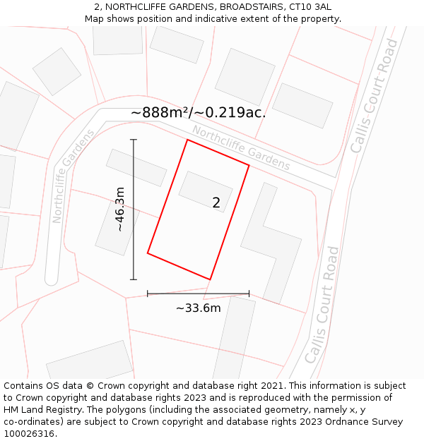 2, NORTHCLIFFE GARDENS, BROADSTAIRS, CT10 3AL: Plot and title map