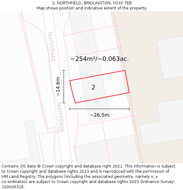 2, NORTHFIELD, BRIDLINGTON, YO16 7EB: Plot and title map