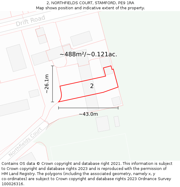 2, NORTHFIELDS COURT, STAMFORD, PE9 1RA: Plot and title map